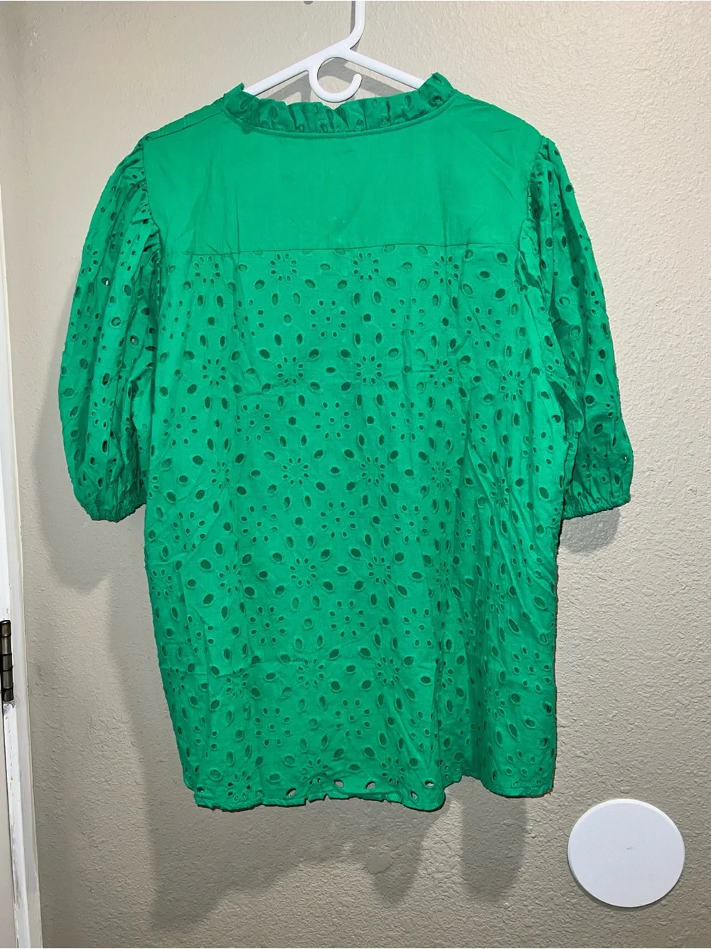 PRETTYGARDEN Green Eyelet Lace Puff Sleeve Blouse NWT XXL Boho Ruffle Neck - Picture 3 of 11
